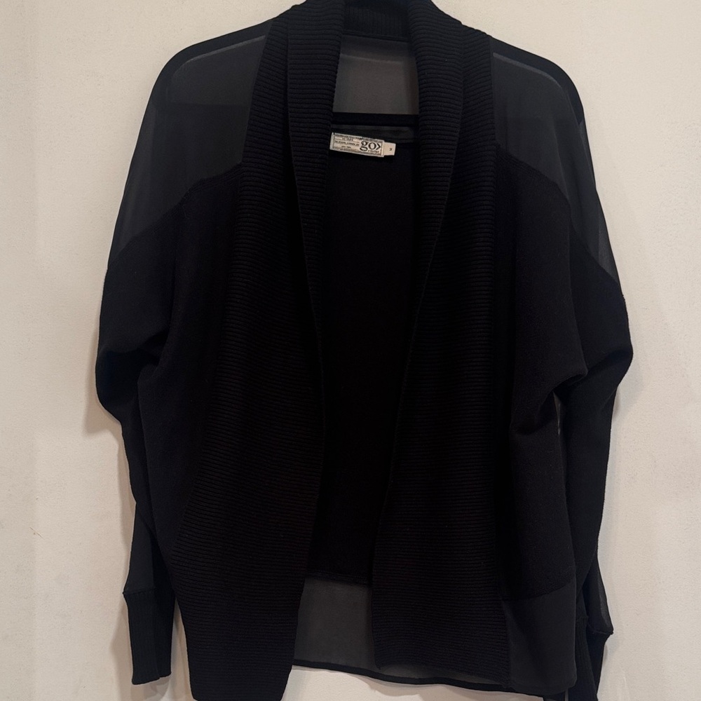 GO BY GO SILK Elegant Black Mixed Opaque and Sheer Cardigan